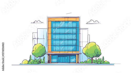 vector modern cityscape with high-rise buildings and trees