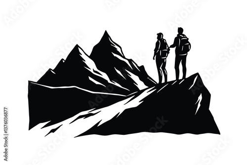 Wanderers above the clouds silhouette vector.