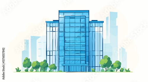 vector modern cityscape with high-rise buildings and trees