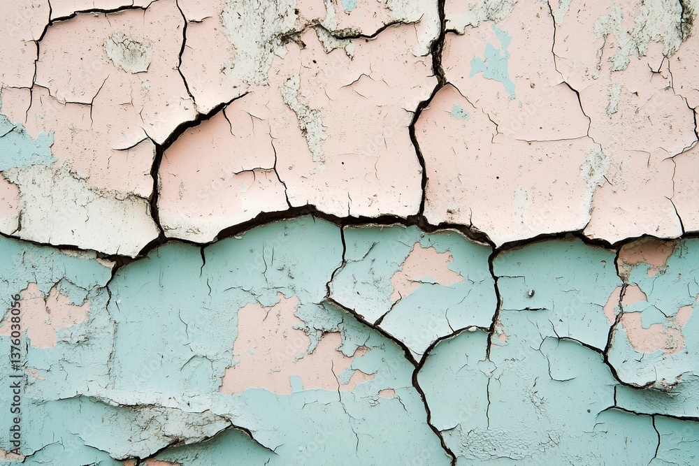 Obraz premium Cracked Paint on an Aged Wall Showcasing Wear and Weathering in a Historic Building Generative AI