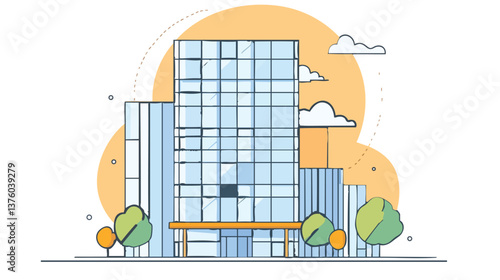 vector modern cityscape with high-rise buildings and trees