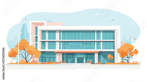 vector modern cityscape with high-rise buildings and trees