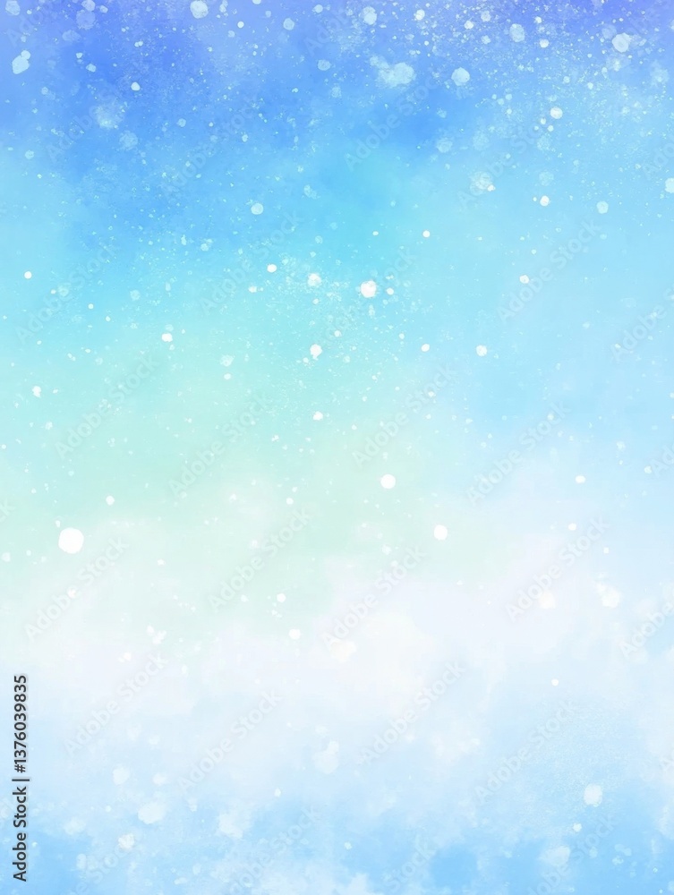 Fototapeta premium 浅蓝至薄荷绿渐变水彩设计，自然笔触与白色斑点营造宁静贺卡与手账页面