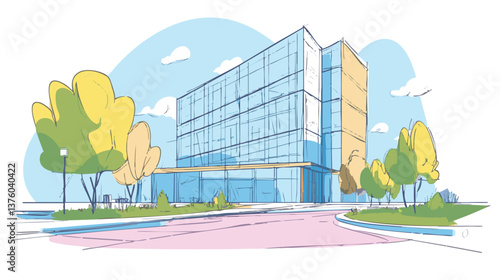 vector modern cityscape with high-rise buildings and trees