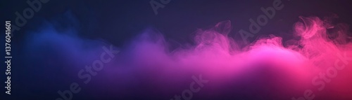 Pink blue smoke cloud, dark background, abstract design, website banner