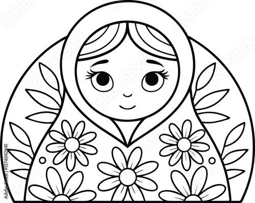 Outline Matryoshka Doll With Floral Pattern Design on a Transparent Background