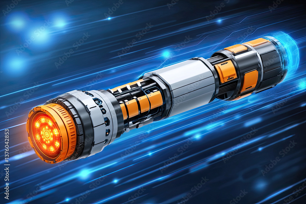 Fototapeta premium Futuristic high-tech capsule speeding through cyberspace, innovative technology concept.