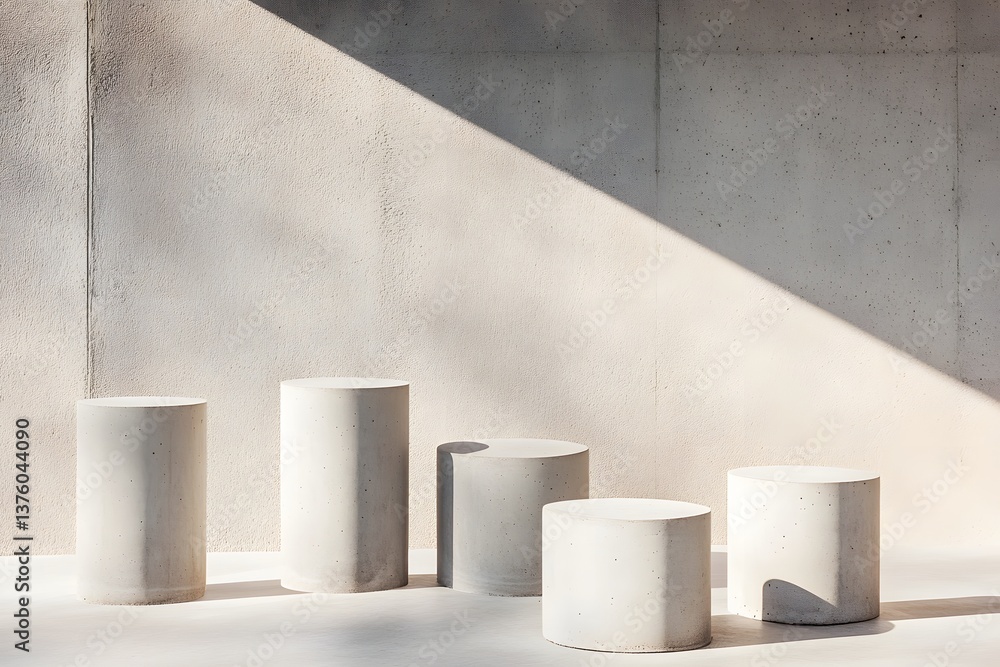 Fototapeta premium Cylindrical Concrete Pedestals with Dramatic Shadow on Concrete Wall