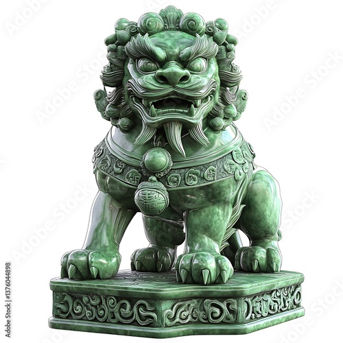 Wallpaper Mural Jade Guardian Lion Statue: A detailed 3D render of a jade lion statue, a symbol of protection, power and good fortune, intricately carved and sculpted. Torontodigital.ca