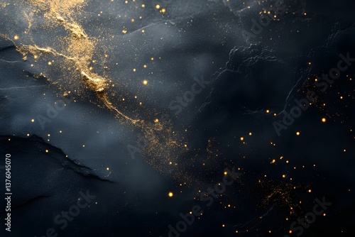 Dark Textured Surface with Golden Particle Accents and Subtle Lighting