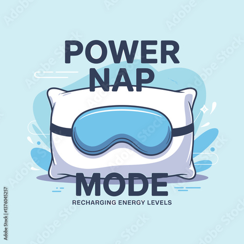 Illustration of a power nap concept with a pillow and eye mask. Ideal for sleep, rest, and energy recovery themes.