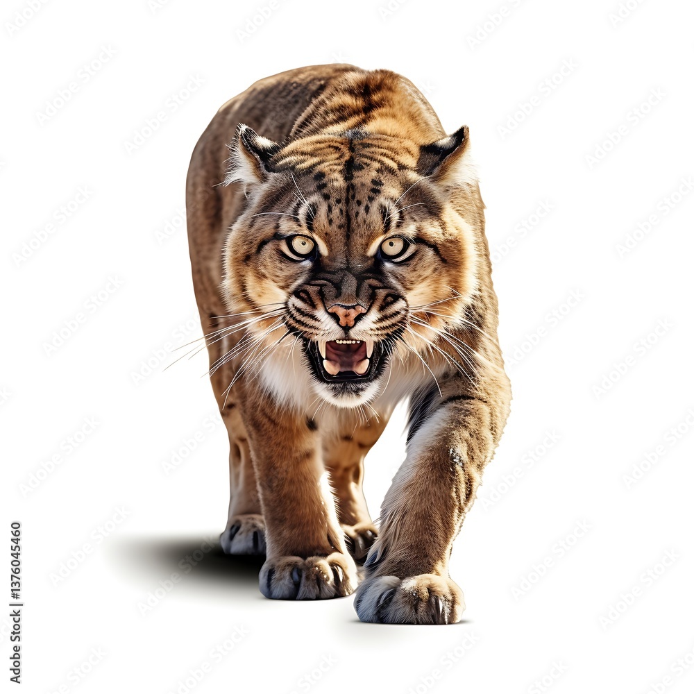 Fototapeta premium Aggressive Cougar: A cougar displaying its raw power, its intense stare and menacing snarl showcasing its dominant nature. The photograph masterfully captures its untamed essence.