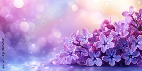 Soft Focus Lilac Blossoms Delicate Purple Flowers On Blurry Spring Background With Copy Space