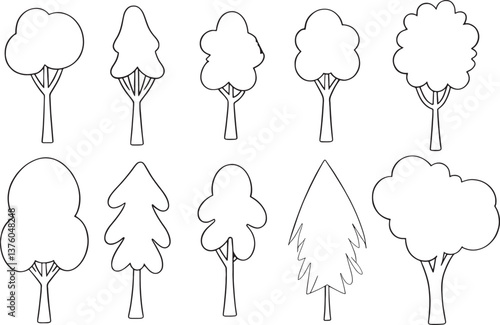 Tree Line Art Collection – Minimalist Vector Illustration
