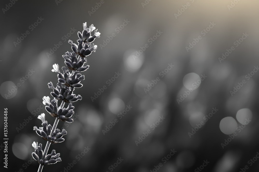 Monochromatic lavender stem with blurred background, evokes tranquility and natural beauty in a minimalist style. Monochromatic lavender stem with blurred background, evokes tranquility and natural beauty in a minimalist style.