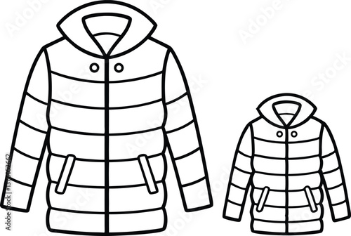 Outline Puffer Coat Set with Transparent Background Design Elements