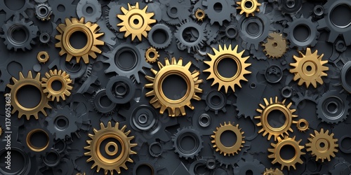 Wallpaper Mural Metallic Gold Gear Mechanism, An Abstract Industrial Background With Interlocking Cogwheels Torontodigital.ca
