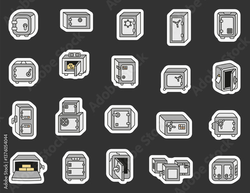 Set of strong metal safes and secure vault boxes designed with various locks and handles for protecting money, documents, and valuable personal belongings, for yours creative projects