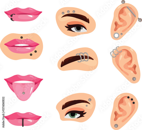 facial piercing vector set