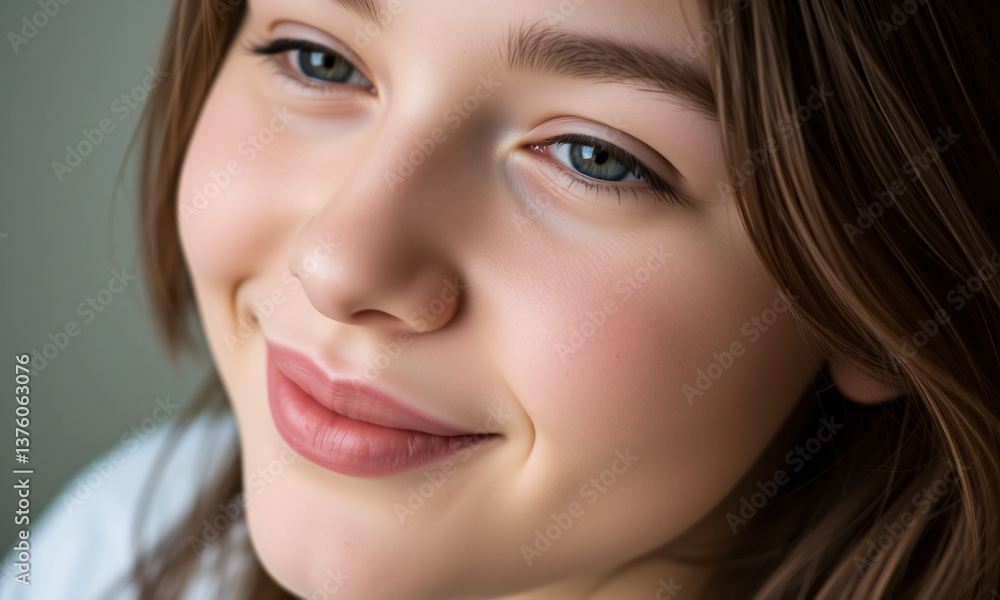 close up a girl with Content – Relaxed face slight smile peaceful eyes close up a girl with Content – Relaxed face slight smile peaceful eyes