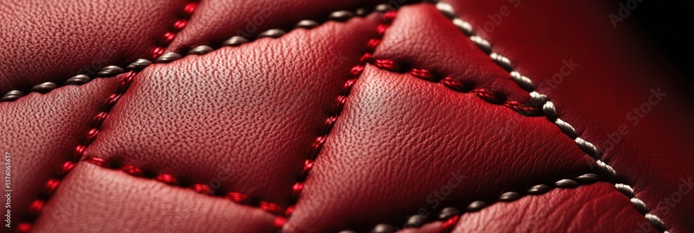 Naklejka premium Artisan craftsmanship, Detailed stitching on luxurious scarlet leather surface