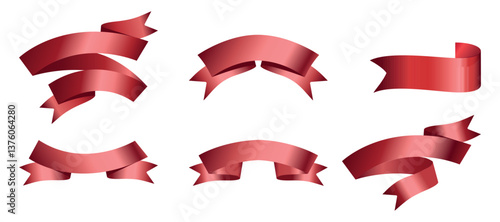 Set of Red Ribbons, Tags  isolated on white background. Red  award ribbons, luxury labels, badge premium quality certificate ribbons. Collections Empty Red Ribbons, Label Design for text. Eps 10