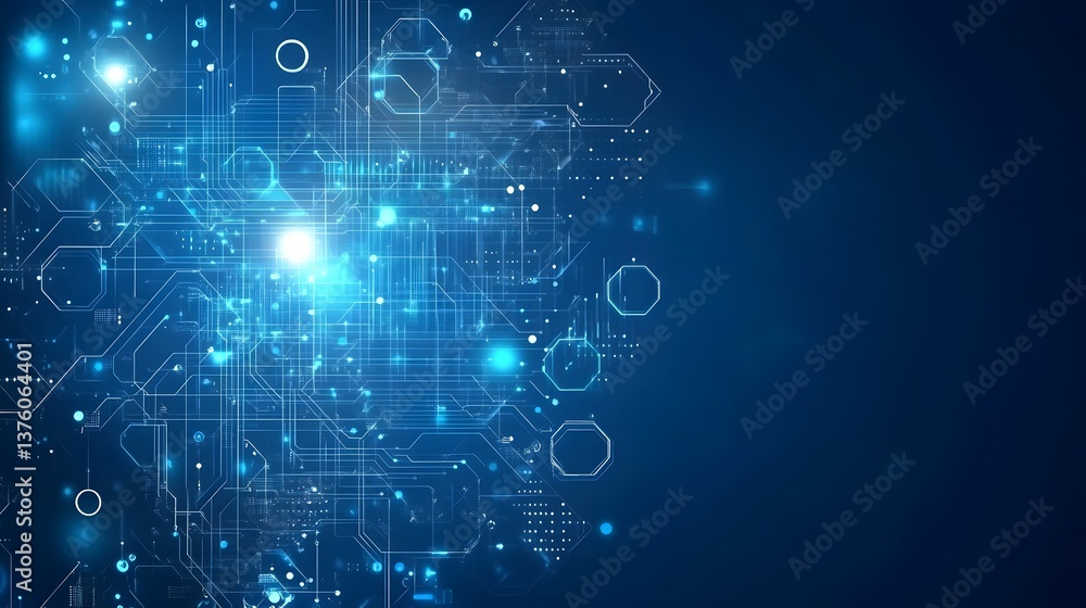 Fototapeta premium Intricate circuit design set against a blue background representing the intersection of technology and creativity
