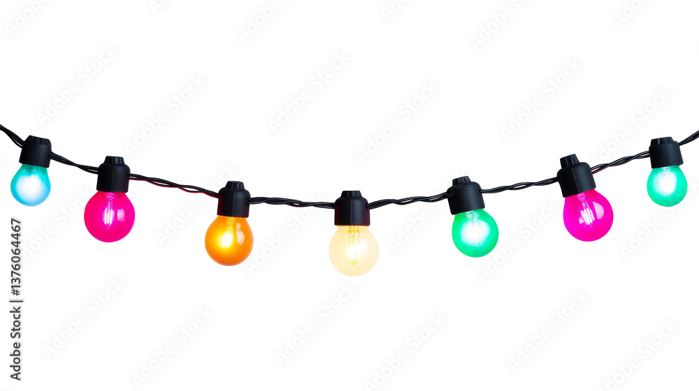Festive String Lights with Colorful Bulbs on Black, cut out transparent Festive String Lights with Colorful Bulbs on Black, cut out transparent