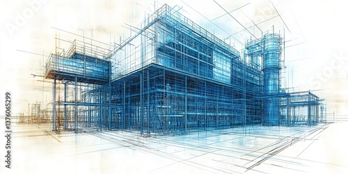 Wallpaper Mural Architectural blueprint of a modern industrial building showcasing intricate design details and structural elements Torontodigital.ca