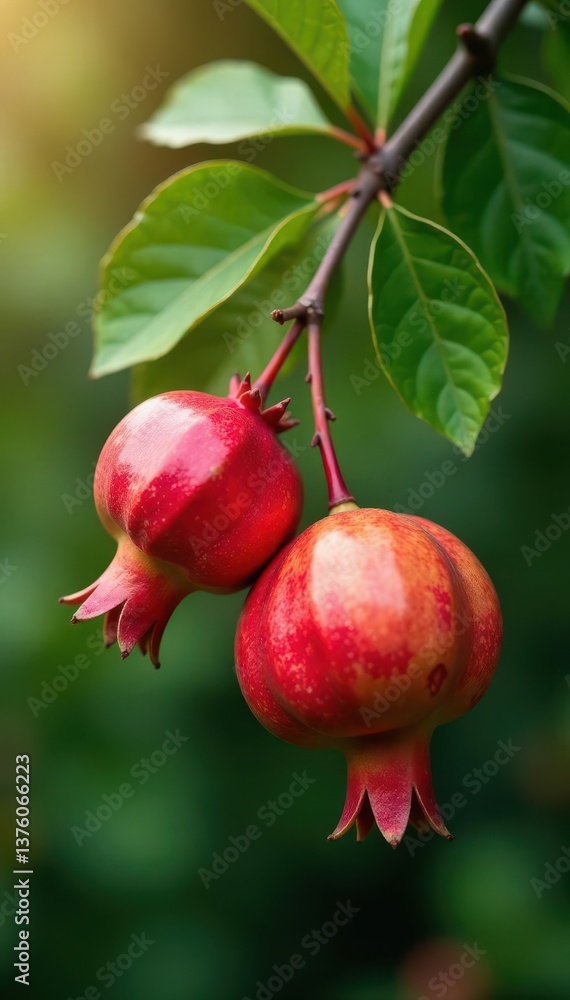 Ripe pomegranate fruit hanging on a tree branch , organic, stock photo, antioxidant Ripe pomegranate fruit hanging on a tree branch , organic, stock photo, antioxidant