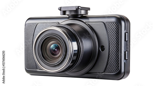 Highresolution black car dashcam with large lens and textured casing for superior video recording