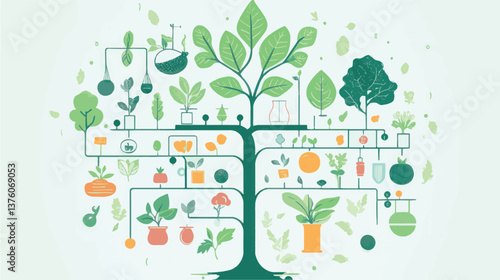Tree illustration depicting agriculture, botany, and research