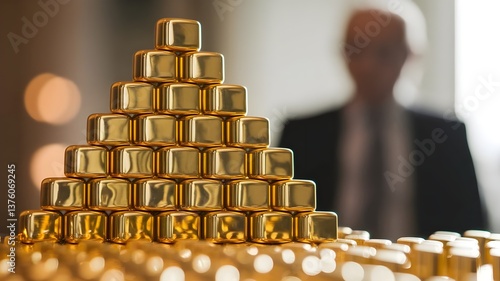 Obraz na płótnie Concetto di ricchezza e sfruttamento capitalistico, accumulo di risorse aurifere, lingotti di oro w salonie