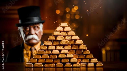 Obraz na płótnie Concetto di ricchezza e sfruttamento capitalistico, accumulo di risorse aurifere, lingotti di oro w salonie