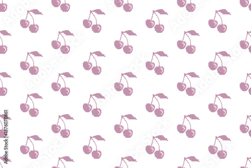 Seamless pixel cherry pattern, red, for printing carpets, fabrics and decoration.