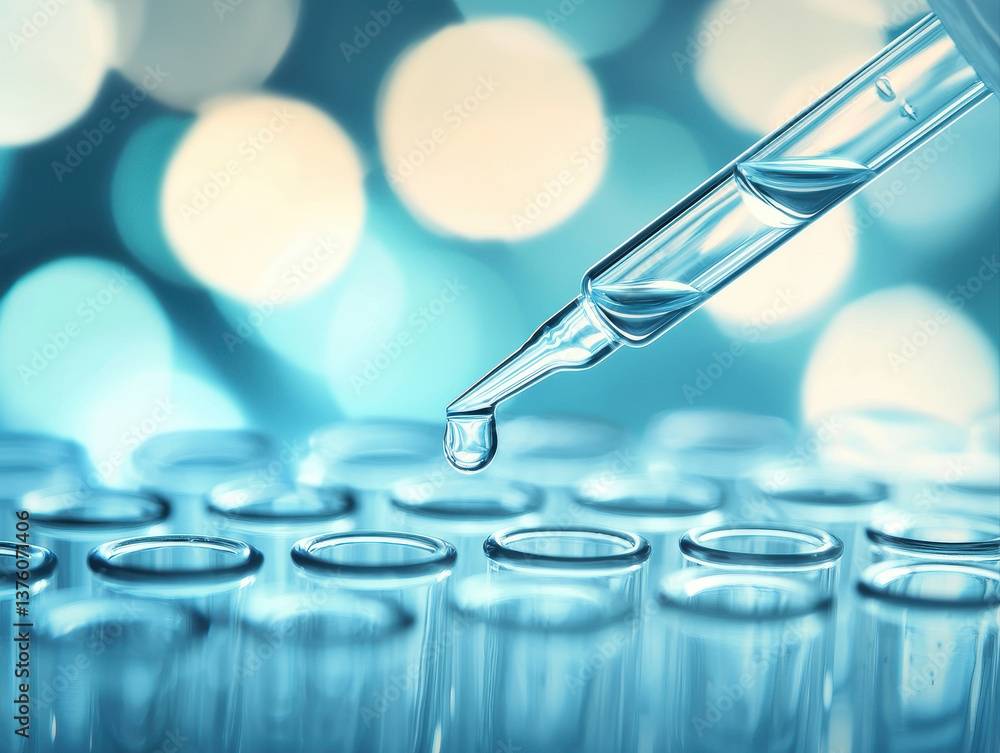 pipette carefully drops liquid into test tubes, showcasing precision in laboratory setting. soft bokeh background adds calming effect pipette carefully drops liquid into test tubes, showcasing precision in laboratory setting. soft bokeh background adds calming effect
