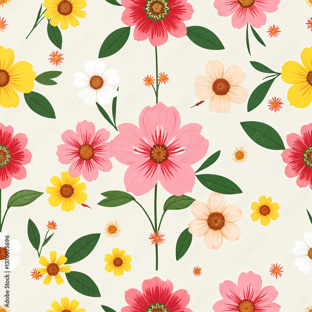 Obraz premium Creative flowers seamless pattern design 