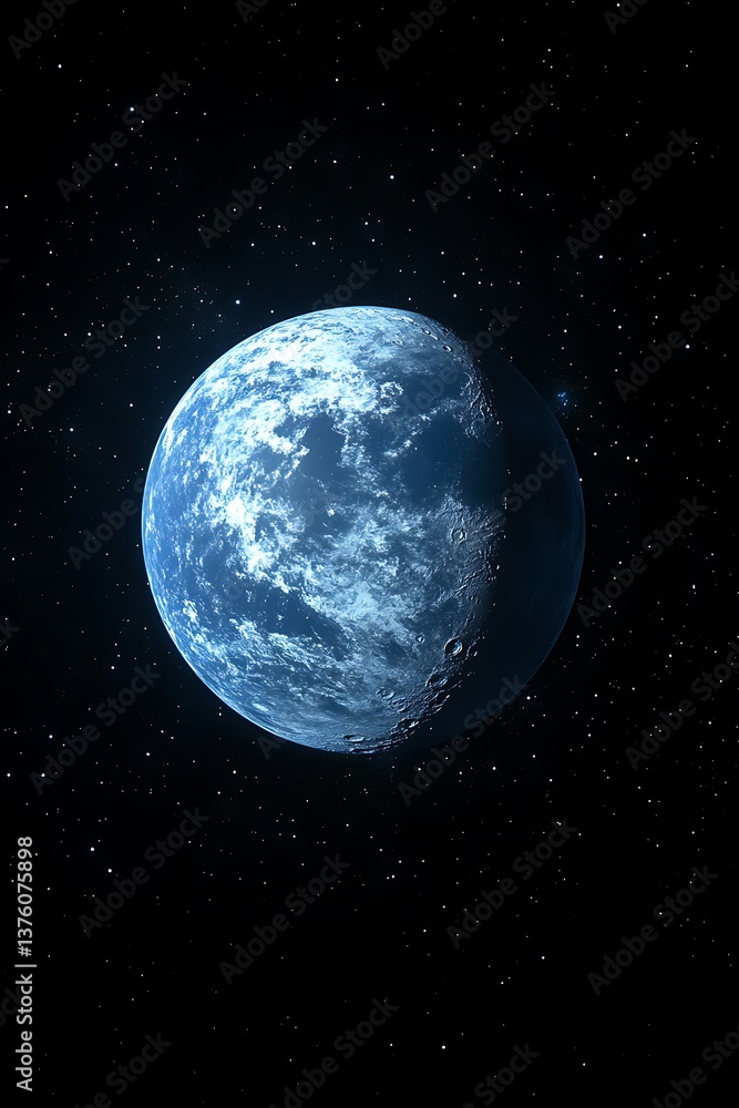A blue planetary orb surrounded by many distant glittering stars A blue planetary orb surrounded by many distant glittering stars