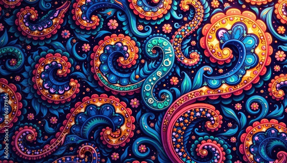 Intricate paisley pattern flows seamlessly, vibrant hues , seamless, bold, indian Intricate paisley pattern flows seamlessly, vibrant hues , seamless, bold, indian