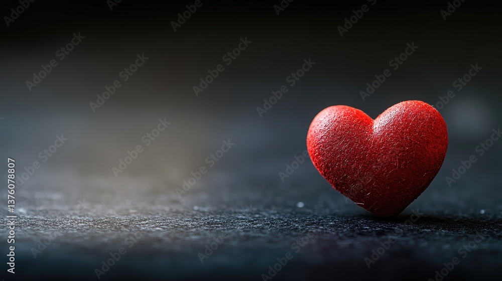 Fototapeta premium Red heart symbol on dark backdrop, conveying love and simplicity in a minimalist design