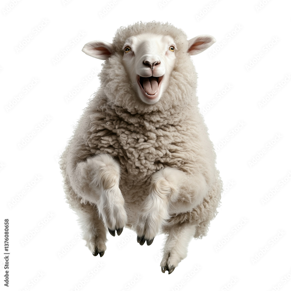 Fototapeta premium Jumping sheep in motion farm field animal photography sunny day