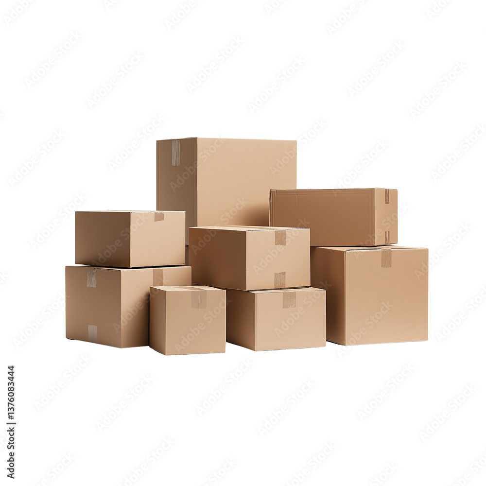 Packaging process cardboard boxes stacked in warehouse environment Packaging process cardboard boxes stacked in warehouse environment