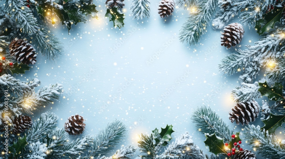 custom made wallpaper toronto digitalFestive Winter Wonderland Frame Created from Snow-Covered Pine Branches and Glittering Lights