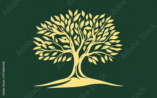 Olive tree logo design on olive background, symbolizing the richness of organic farm oil, olive oil production, and wild food concept