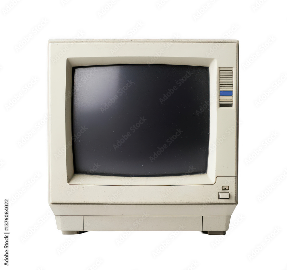 A beige monitor from the early days of personal computers, with an empty black screen, png A beige monitor from the early days of personal computers, with an empty black screen, png