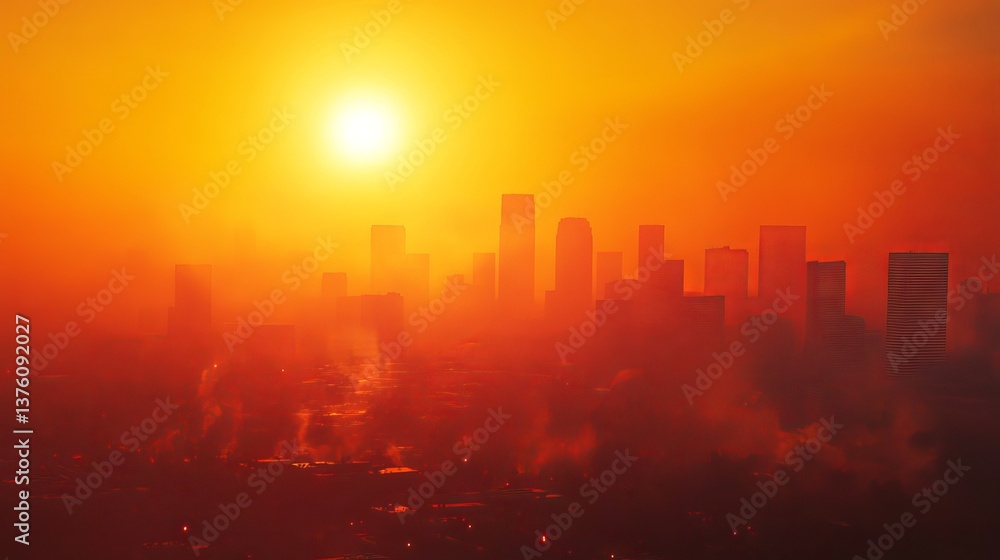 Fototapeta premium Airborne Smoke Particles in Hazy Orange Sky