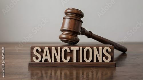 Sanctions concept with hammer symbolizing political tension economic restriction punishment international pressure legal action global authority enforcement economic measures conflict