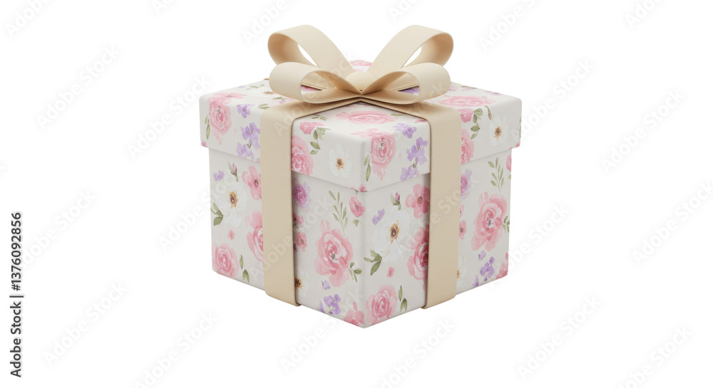 Fototapeta premium A decorative gift box with floral pattern and bow detail