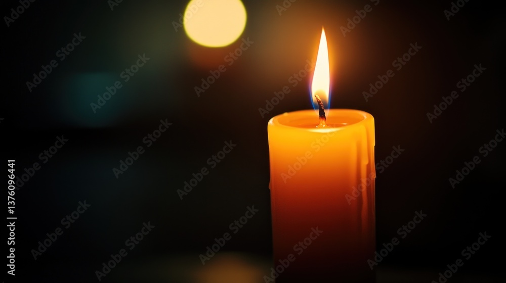 Single candle flame glows softly Single candle flame glows softly