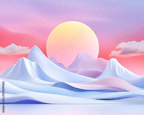 Pastel Mountains Sunset Landscape.